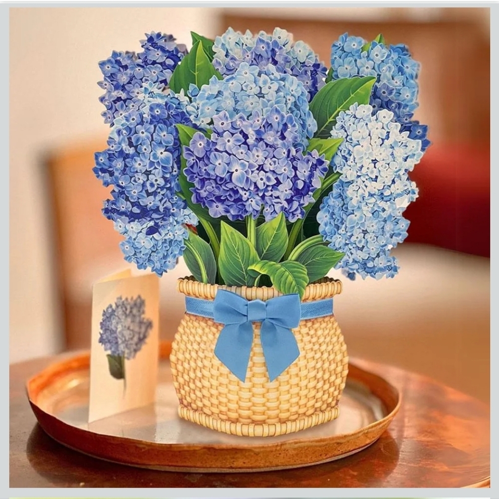 FreshCut Paper Blue Hydrangea 12 inch Pop Up Bouquet 3D Greeting Card New - Picture 8 of 9
